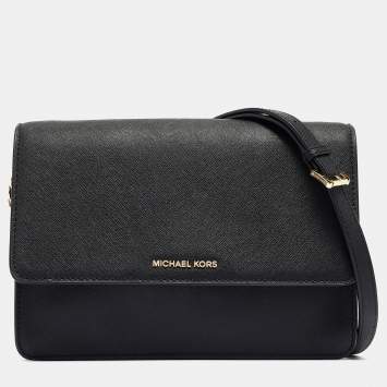 Pre Owned Michael Kors Black Leather Jet Set Crossbody Bag
