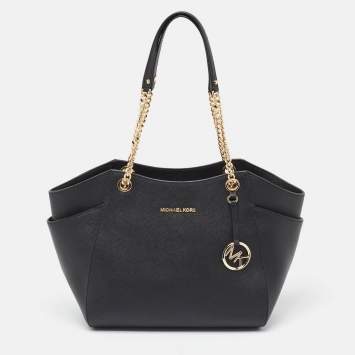 Pre Owned Michael Kors Black Leather Jet Set Travel Chain Shoulder Bag