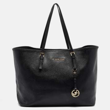 Pre Owned Michael Kors Black Saffiano Leather Medium Jet Set Travel Tote