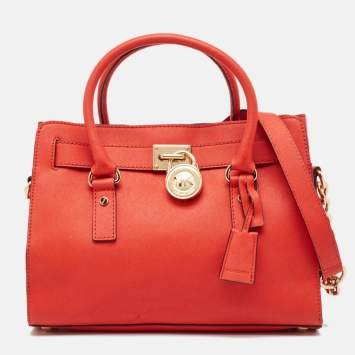 Pre Owned Michael Kors Red Saffiano Leather East/West Hamilton Tote