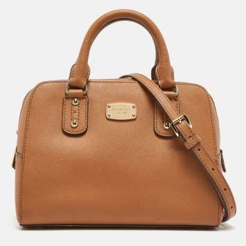 Pre Owned Michael Kors Brown Saffiano Leather Logo Satchel