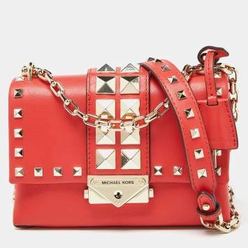 Pre Owned Michael Kors Red Studded Leather Mini Cece Crossbody Bag