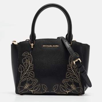 Pre Owned Michael Kors Navy Blue Leather Small Ellis Studded Tote