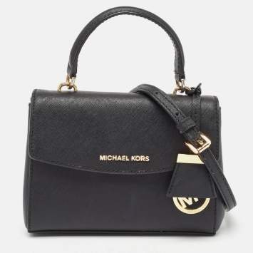 Pre Owned Michael Kors Black Saffiano Leather Extra Small Ava Top Handle Bag