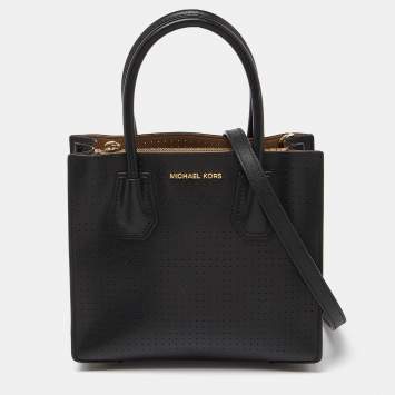 Pre Owned Michael Kors Black Perforated Leather Mercer Tote