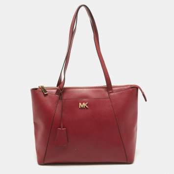 Pre Owned Michael Kors Red Leather Medium East West Maddie Tote