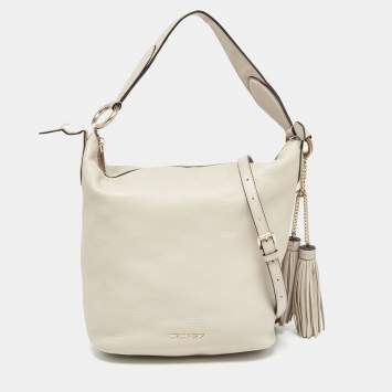 Pre Owned Michael Kors Light Grey Leather Elana Tassel Bucket Bag