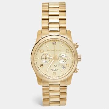 Pre Owned Michael Kors Yellow Gold Tone Stainless Steel Runway Limited Edition MK5662 Women's Wristwatch 38 mm