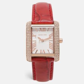 Pre Owned Michael Kors Red Croc Embossed Emery MK4689 Women's Wristwatch 27 mm
