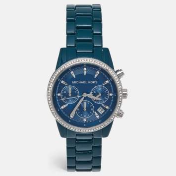 Michael Kors Blue Teal Coated Stainless Steel Ritz MK6722 Women's Wristwatch 37 mm