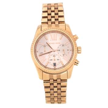 Pre Owned Michael Kors Rose Gold Plated Stainless Steel Lexington MK5569 Women's Wristwatch 38 mm