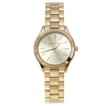 Pre Owned Michael Kors Champagne Yellow Gold Tone Slim Runway MK3512 Women's Wristwatch 32mm