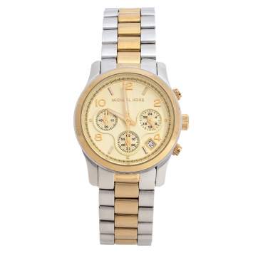 Pre Owned Michael Kors Yellow Gold Two Tone-Stainless Steel Runway MK5137 Women's Wristwatch 38 mm