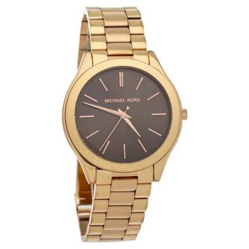 Pre Owned Michael Kors Brown Rose Gold Plated Steel Runway MK3181 Women's Wristwatch 42 mm