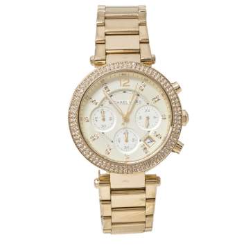 Pre Owned Michael Kors Yellow Gold Tone Stainless Steel Parker MK5354 Women's Wristwatch 39 mm
