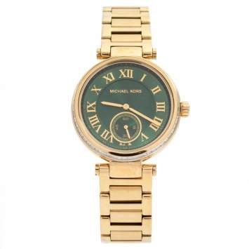Pre Owned Michael Kors Green Yellow Gold Plated Steel Skylar MK6065 Women's Wristwatch 41MM