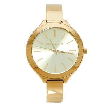 Pre Owned Michael Kors Gold Tone Stainless Steel Runway MK3275 Women's Wristwatch 42MM