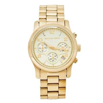 Pre Owned Michael Kors Yellow Gold Plated Stainless Steel Runway MK5055 Women's Wristwatch 38 mm