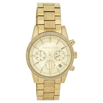 Pre Owned Michael Kors Gold Tone Stainless Steel Ritz Chronograph MK6597 Women's Wristwatch 37 mm