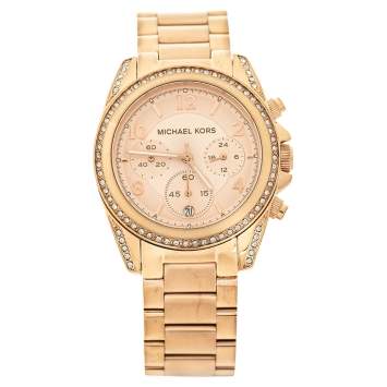 Pre Owned Michael Kors Rose Gold Tone Stainless Steel Blair Chronograph MK5263 Women's Wristwatch 39 mm