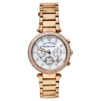 Pre Owned Michael Kors Mother of Pearl Rose Gold Tone Stainless Steel Parker MK5491 Women's Wristwatch 39 mm