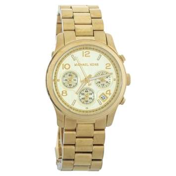 Pre Owned Michael Kors Yellow Gold Plated Stainless Steel MK5055 Women's Wristwatch 38mm  