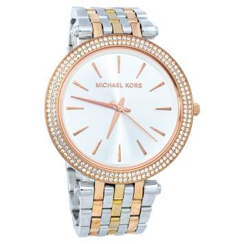 Pre Owned Michael Kors Silver Three Tone Stainless Steel Darci Pavé MK3203 Women's Wristwatch 39mm