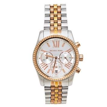 Pre Owned Michael Kors Silver Three-Tone Stainless Steel Lexington MK5735 Women's Wristwatch 38 mm