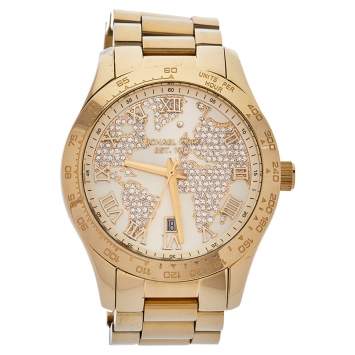 Pre Owned Michael Kors Yellow Gold Tone Stainless Steel Layton MK5959 Women's Wristwatch 43 mm