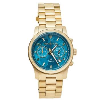 Pre Owned Michael Kors Blue Gold Tone Stainless Steel Watch Hunger Stop MK5815 Women's Wristwatch 38 mm