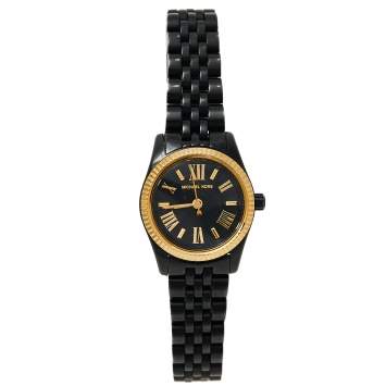Pre Owned Michael Kors Black Ion Plated Stainless Steel Lexington MK3299 Women's Wristwatch 26 mm