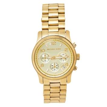 Pre Owned Michael Kors Yellow Gold Tone Stainless Steel Runway MK5055 Women's Wristwatch 38 mm