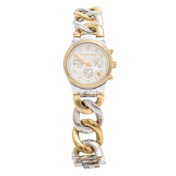 Pre Owned Michael Kors Silver Two-Tone Stainless Steel Twist Chain MK3199 Women's Wristwatch 38 mm