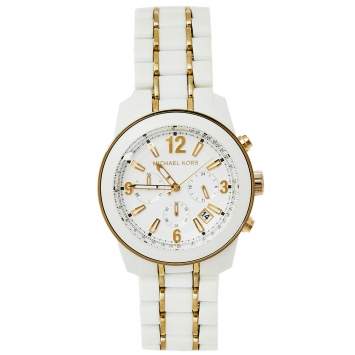 Pre Owned Michael Kors White Stainless Steel and Acetate MK5804 Women's Wristwatch 43MM