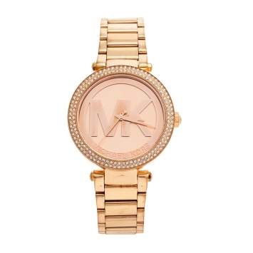Pre Owned Michael Kors Champagne Rose Gold Plated Stainless Steel Parker MK5865 Women's Wristwatch 37 mm