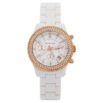 Pre Owned Michael Kors White Rose Gold Plated Stainless Steel MK5379 Women's Wristwatch 42 mm 