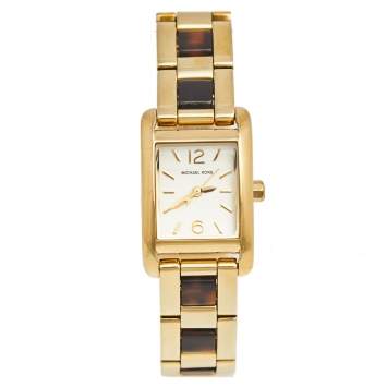 Pre Owned Michael Kors Champagne Gold Plated Stainless Steel Acetate Mini Taylor MK4277 Women's Wristwatch 20 mm