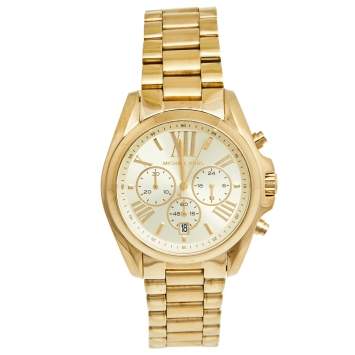 Pre Owned Michael Kors Champagne Gold Plated Stainless Steel Bradshaw MK-5605 Women's Wristwatch 40 mm