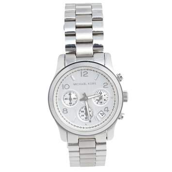 Pre Owned Michael Kors Silver Stainless Steel Runway MK-5076 Women's Wristwatch 38 mm