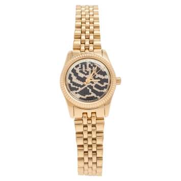 Pre Owned Michael Kors Zebra Gold Plated Stainless Petite Lexington MK-3300 Women's Wristwatch 26 mm 