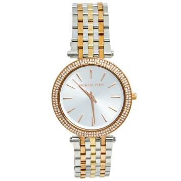Pre Owned Michael Kors Silver Three Tone Stainless Steel Darci Pavé MK3203 Women's Wristwatch 39 mm