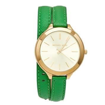 Pre Owned Michael Kors Champagne Yellow Gold Plated Stainless Steel Slim Runway MK2287 Women's Wristwatch 42 mm