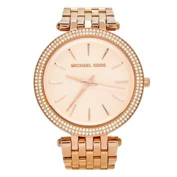Pre Owned Michael Kors Champagne Rose Gold Plated Stainless Steel Darci MK3192 Women's Wristwatch 38 mm