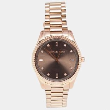 Pre Owned Michael Kors Brown Rose Gold Plated Stainless Steel Blake MK3227 Women's Wristwatch 42 mm