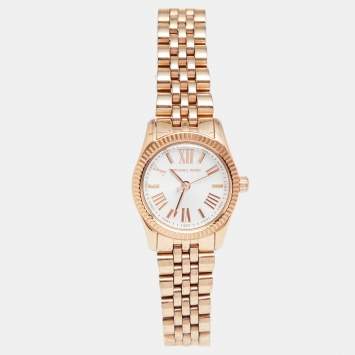 Pre Owned Michael Kors White Rose Gold Plated Stainless Steel Lexington MK3230 Women's Wristwatch 26 mm