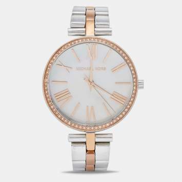 Pre Owned Michael Kors Mother Of Pearl Two-Tone Stainless Steel Maci MK3969 Women's Wristwatch 34 mm