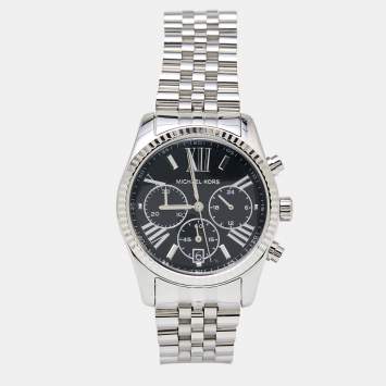 Pre Owned Michael Kors Black Stainless Steel Lexington MK5708 Unisex Wristwatch 38 mm