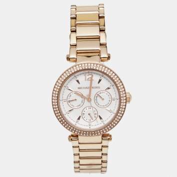 Pre Owned Michael Kors Silver Rose Gold Tone Stainless Steel Parker MK5781 Women's Wristwatch 38 mm