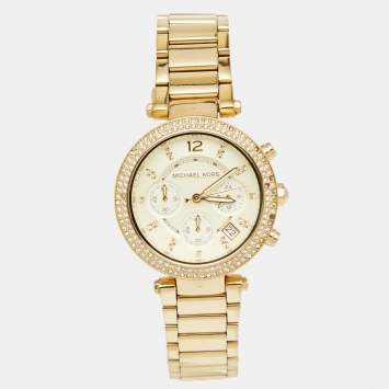 Pre Owned Michael Kors Champagne Gold Plated Stainless Steel Parker MK5354 Women's Wristwatch 39 mm