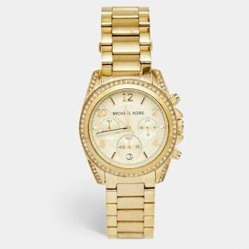Pre Owned Michael Kors Yellow Gold PVD Coated Stainless Steel Blair MK5166 Unisex Wristwatch 39 mm